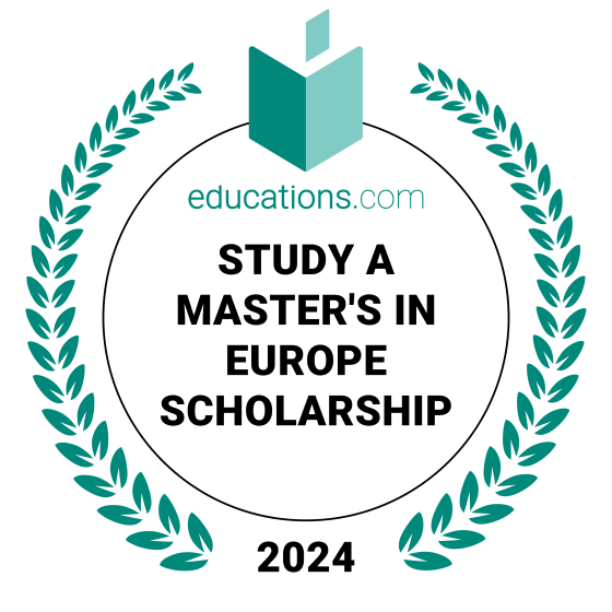 circle logo with laurel leaves and the educations.com logo for the educations.com Study a Master's in Europe Scholarship - 
